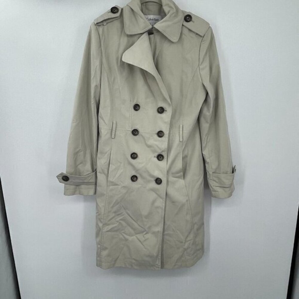 Calvin Klein Womens Trench Coat Small Double Breasted Small Preppy Casual Button